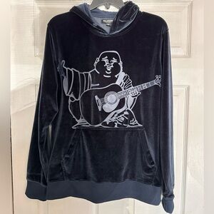 True Religion Navy Blue Velore Buddha Guitar Graphic Hoodie